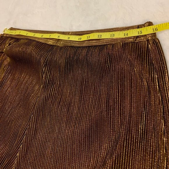 French Connection Taina Metallic Bronze Pleated Jersey Wide Leg Pants Size S - Picture 11 of 16